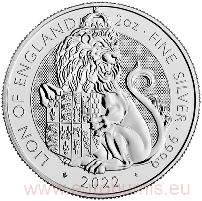 5 Pounds 2022 Anglicko BU 2 Oz Ag, Lion of England