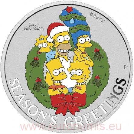 Dollar 2022 Tuvalu BU farbená 1 Oz Ag Season's Greetings