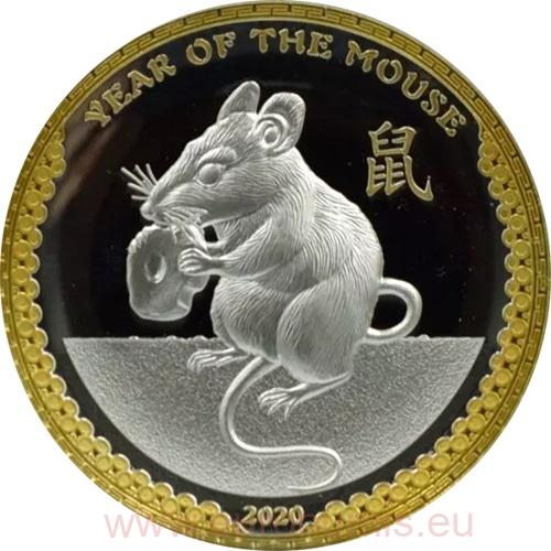 5 Dollars 2020 Palau PROOF High Relief Gilded 1 Oz Ag Year of the Mouse