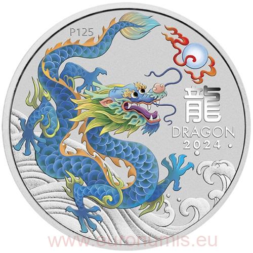 50 Cents 2024 Austrália BU farbená 1/2 Oz Ag, Lunar III. - Teal Dragon