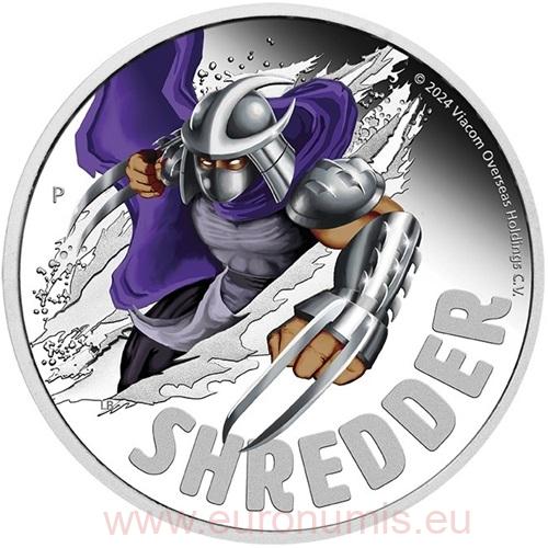 Dollar 2024 Tuvalu PROOF farbená 1 Oz Ag, Teenage Mutant Ninja Turtles - Shredder