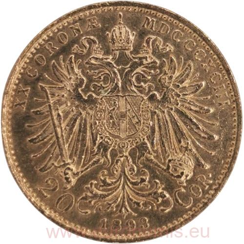 20 Koruna 1893 Rakúsko Uhorsko, František Jozef I. 