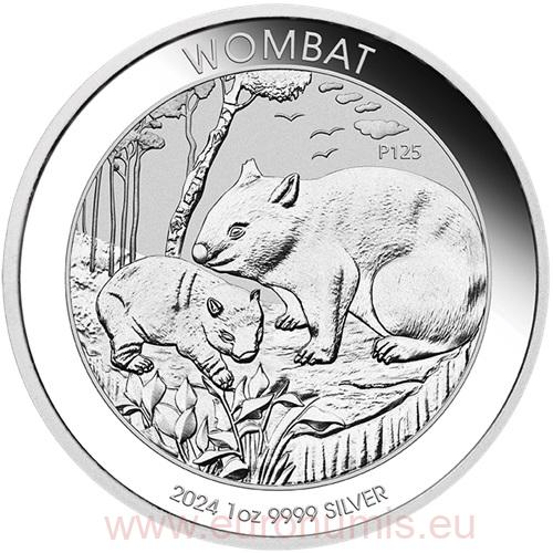 Dollar 2024 Austrália BU 1 Oz Ag, Australian Wombat