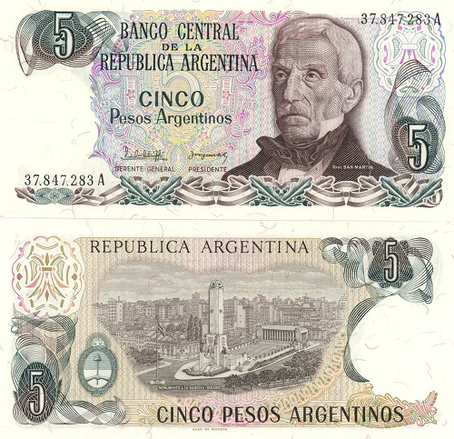 5 Pesos 1983-84  Argentína UNC séria A