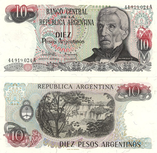 10 Pesos 1983-84  Argentína UNC séria A (var. 2)