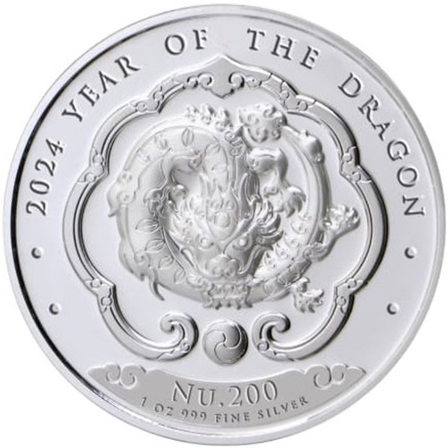 200 ngultrum 2024 Bhután BU 1 Oz Ag, Year of the Dragon