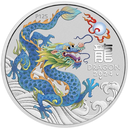 50 Cents 2024 Austrália BU farbená 1/2 Oz Ag, Lunar III. - Teal Dragon