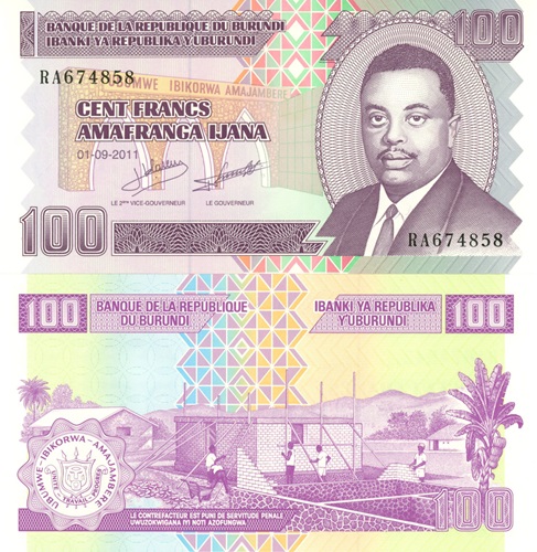 100 Francs 2011 Burundi UNC séria RA