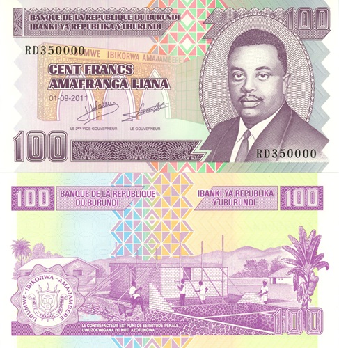 100 Francs 2011 Burundi UNC séria RD