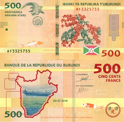 500 Francs 2018 Burundi UNC séria AF