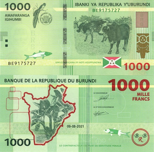 1000 Francs 2021 Burundi UNC séria BE