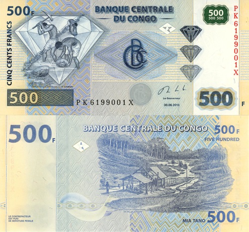 500 Francs 2013 Kongo dem. rep. UNC séria PK*X