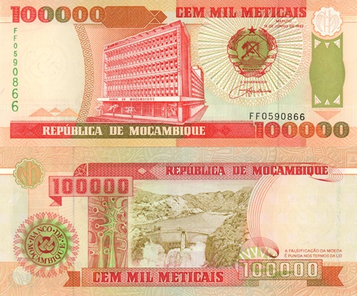 100 000 Meticais 1993 Mozambik UNC séria FF