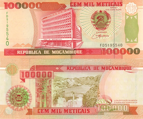 100 000 Meticais 1993 Mozambik UNC séria FD