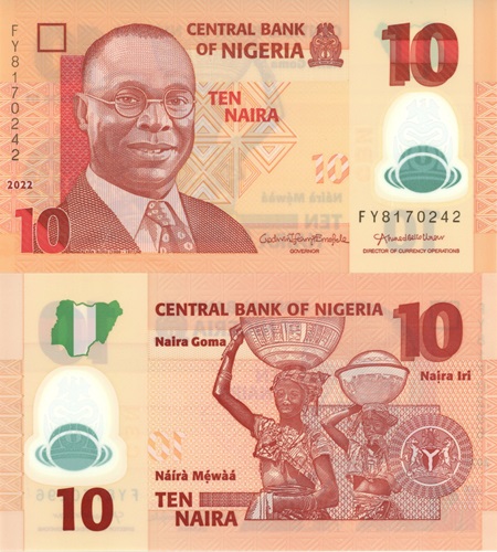 10 Naira 2022 Nigéria UNC séria FY