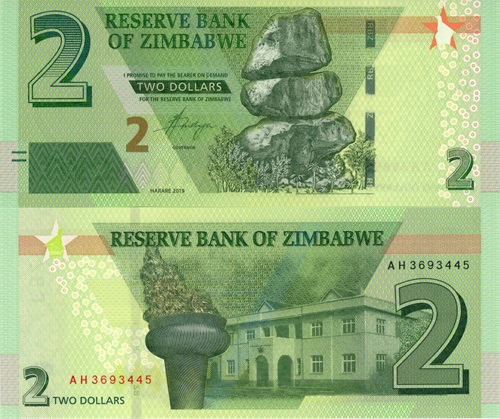 2 Dollars 2019 Zimbabwe UNC séria AH