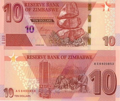 10 Dollars 2020 Zimbabwe UNC séria AS