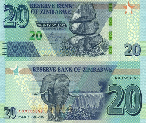 20 Dollars 2020 Zimbabwe UNC séria AU