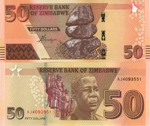 50 Dollars 2020 Zimbabwe UNC séria AJ