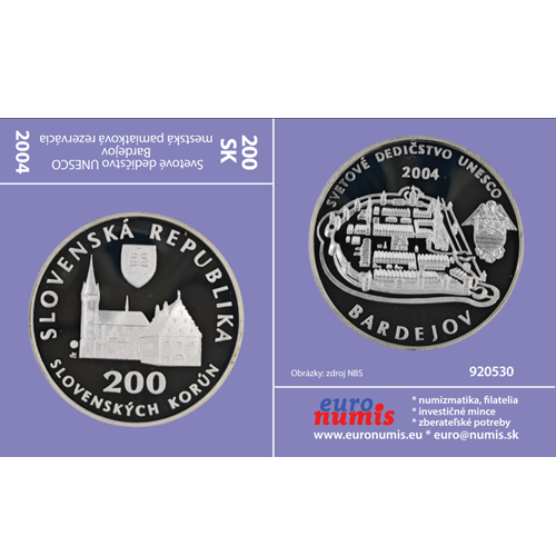 Papierový prebal na 200 korún 2004 Slovensko PROOF, Bardejov