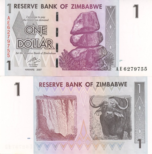 1 Dollar 2007 Zimbabwe UNC séria AE