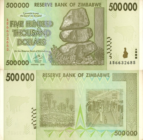 500 000 Dollars 2008 Zimbabwe AU séria AB