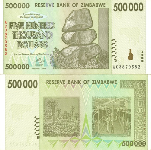 500 000 Dollars 2008 Zimbabwe AU séria AC