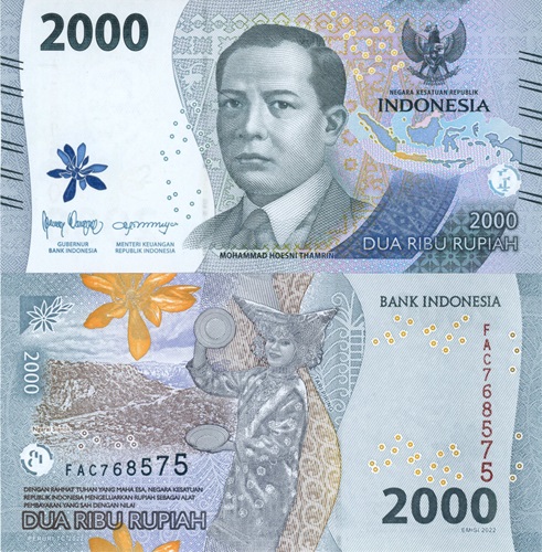 2000 Rupiah 2022 Indonézia UNC séria FAC