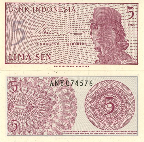 5 Sen 1964 Indonézia UNC séria ANY