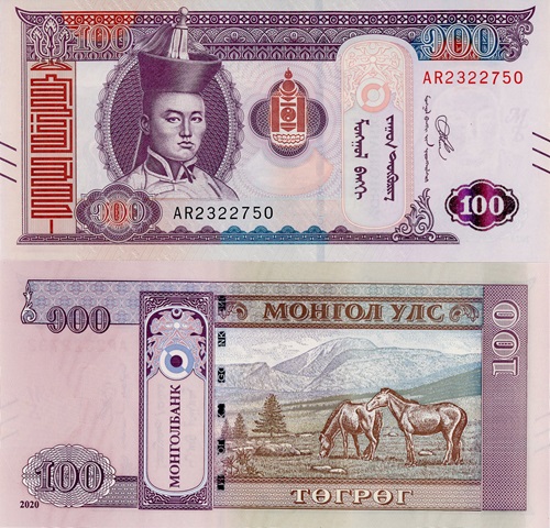 100 Tugrik 2020 Mongolsko UNC séria AR