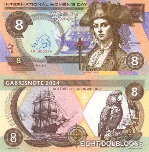 8 Doubloons 2024 UNC pirátka Mary Read séria AB s podpisom autora