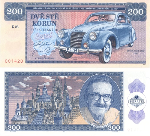 200 Korún 2024 UNC Zapadlík, Škoda Rapid 1500 séria K03