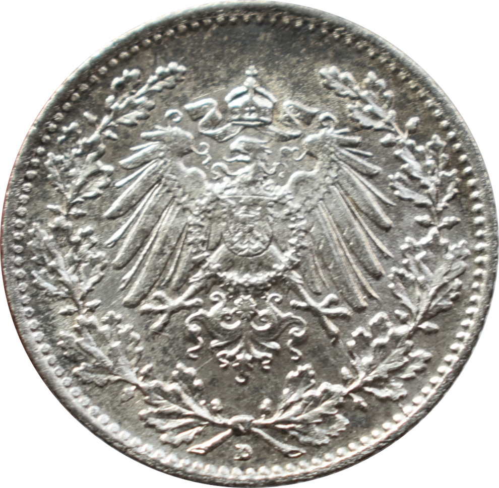 Nemecko - Nemecká ríša 1/2 Mark 1918 D