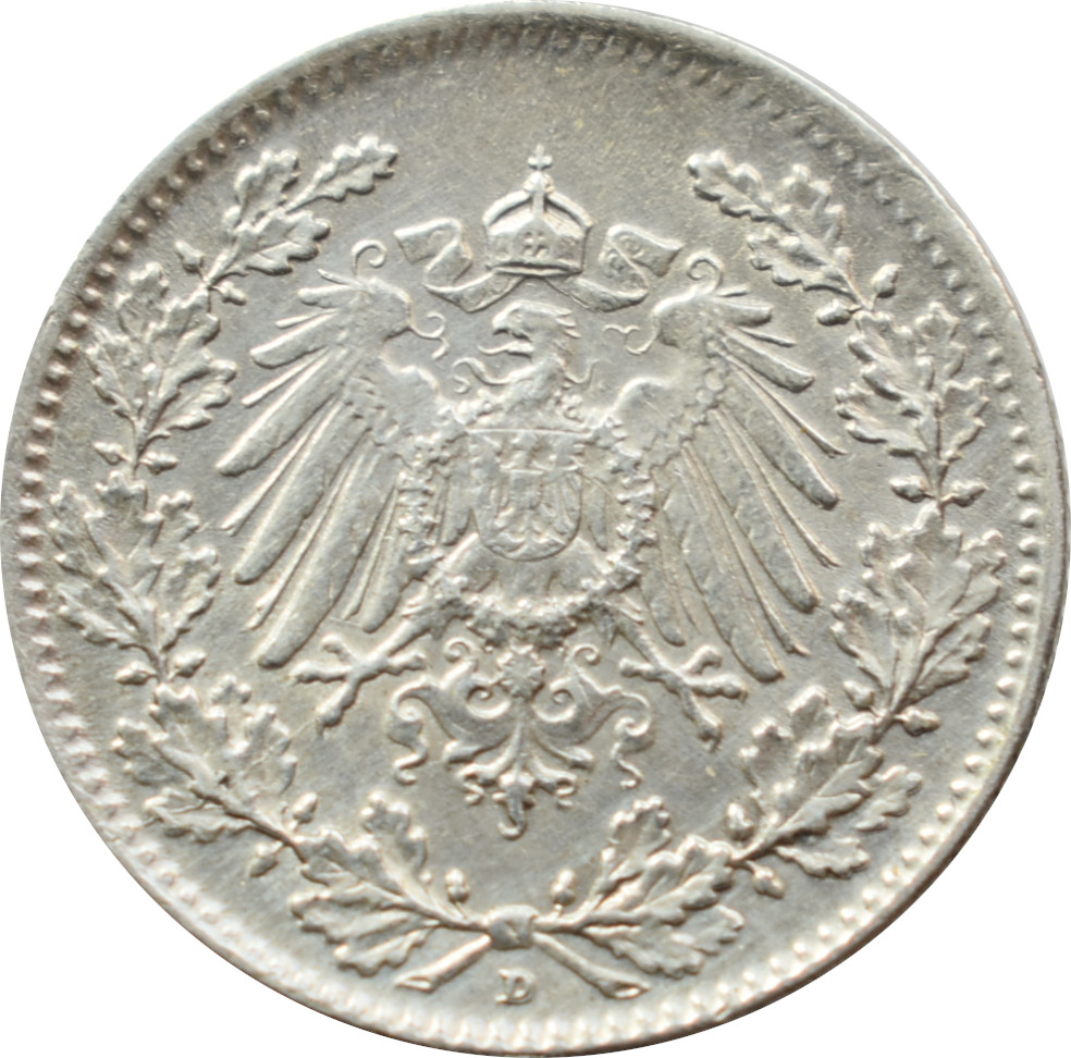 Nemecko - Nemecká ríša 1/2 Mark 1916 D