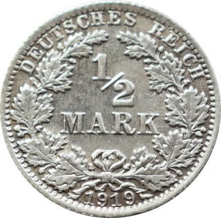 Nemecko - Nemecká ríša 1/2 Mark 1919 A