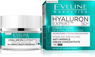 Eveline HYALURON EXPERT 50+ modelujúci krémový koncentrát vypĺňajúci vrásky 50ML